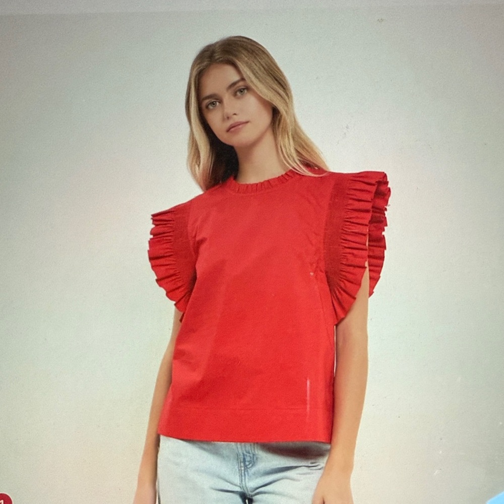 English Factory Ruffle Sleeve Poplin Top